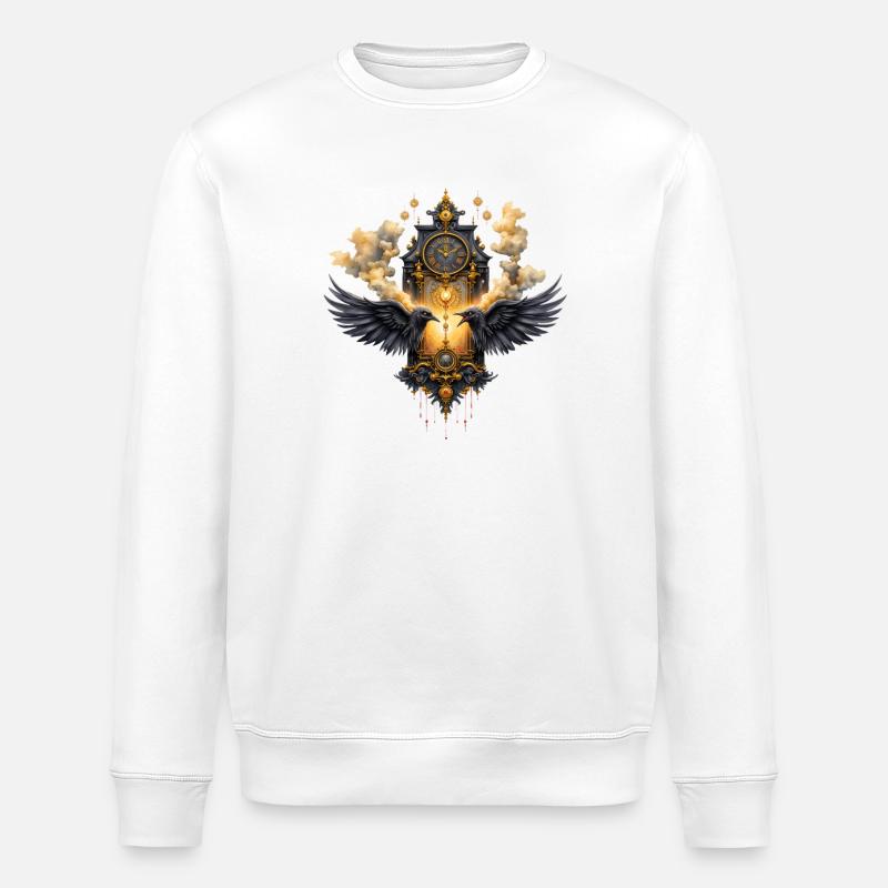 Ornamental Clock with Crows - Stanley/Stella ROLLER Unisex Organic Sweatshirt - white