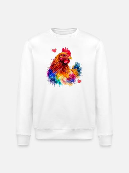 Regenbogenhahn-Aquarell - Stanley/Stella Unisex Bio-Sweatshirt ROLLER - Weiß