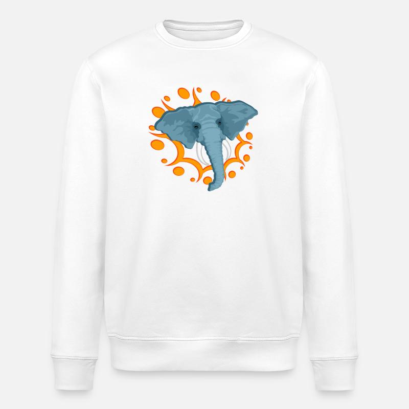 Blue Elephant with Orange Spat - Stanley/Stella ROLLER Unisex Organic Sweatshirt - white