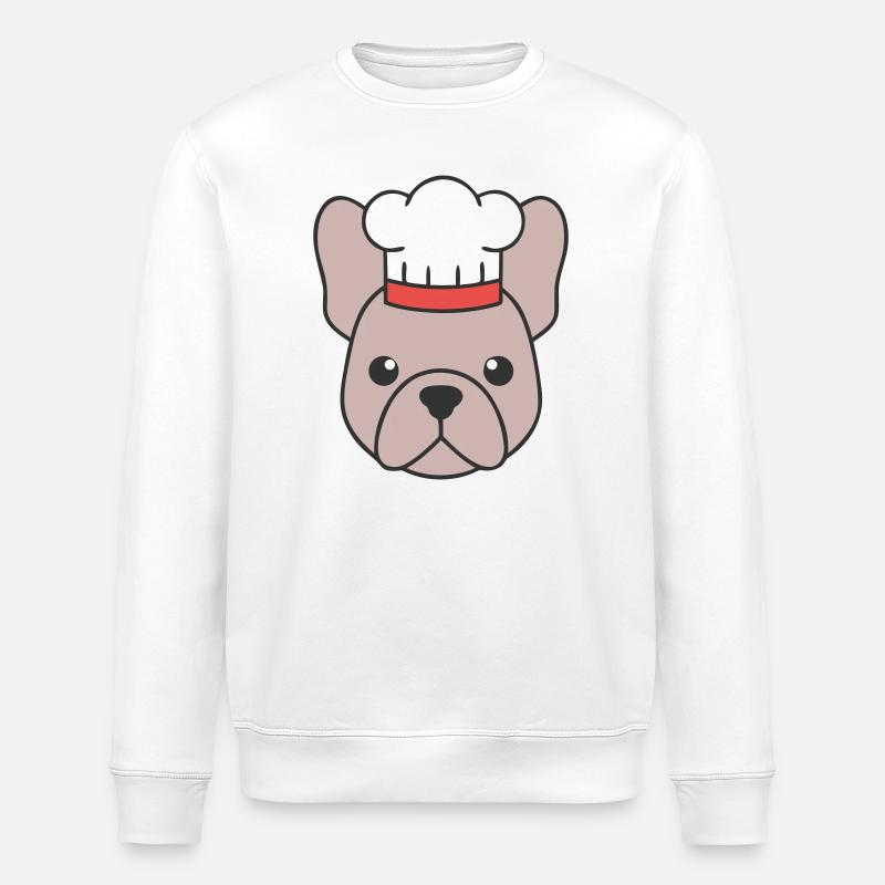 Frenchie Chef Hat Head Logo - Stanley/Stella ROLLER Unisex Organic Sweatshirt - white