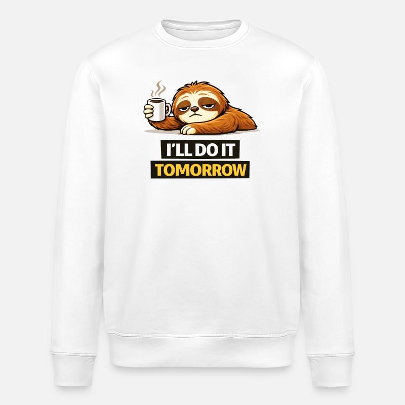 Procrastination Sloth with Coffee - Stanley/Stella ROLLER Unisex Organic Sweatshirt - white