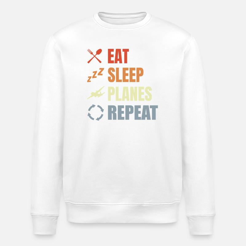 Eat Sleep Planes Repeat - Stanley/Stella ROLLER Unisex Organic Sweatshirt - white