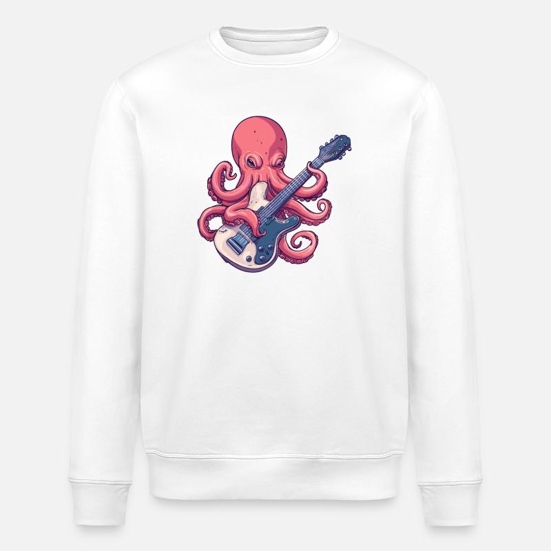 Oktopus Gitarren-Rock - Stanley/Stella Unisex Bio-Sweatshirt ROLLER - Weiß