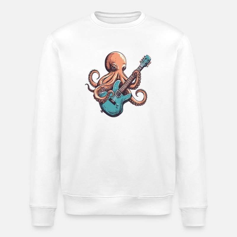 Tintenkrake mit E-Gitarre - Stanley/Stella Unisex Bio-Sweatshirt ROLLER - Weiß