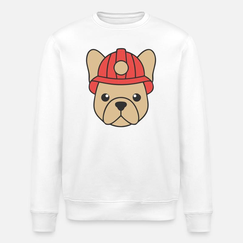 Frenchie Fire Brigade Helmet Dog - Stanley/Stella ROLLER Unisex Organic Sweatshirt - white