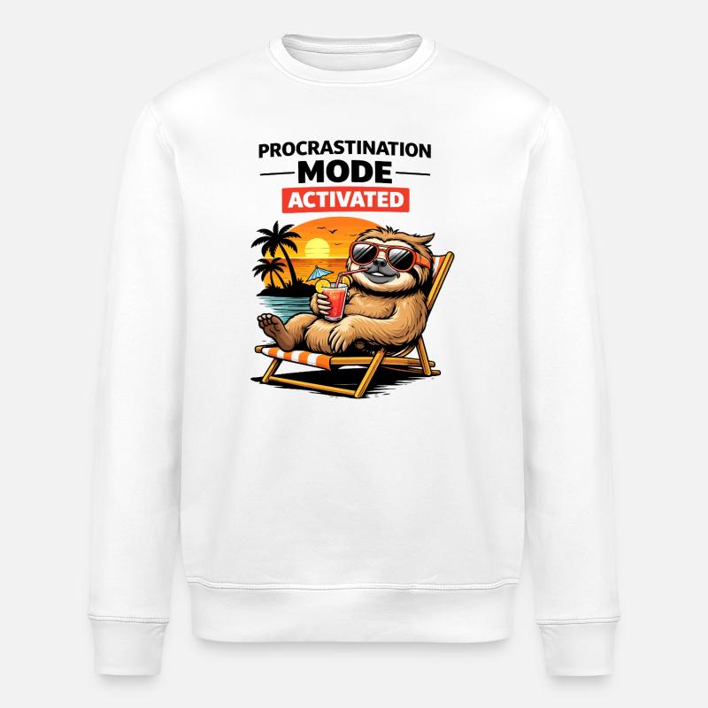 Activé le Sloth Beach Chill - Sweat bio ROLLER Stanley/Stella Unisexe - blanc