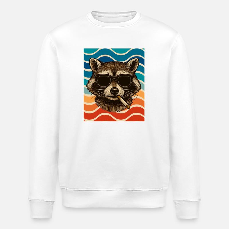 Waschbär mit Sonnenbrille Zigarette - Stanley/Stella Unisex Bio-Sweatshirt ROLLER - Weiß