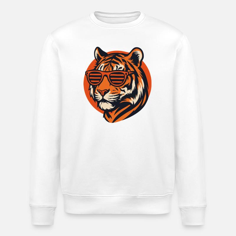 Tiger mit Retro Sonnenbrille - Stanley/Stella Unisex Bio-Sweatshirt ROLLER - Weiß