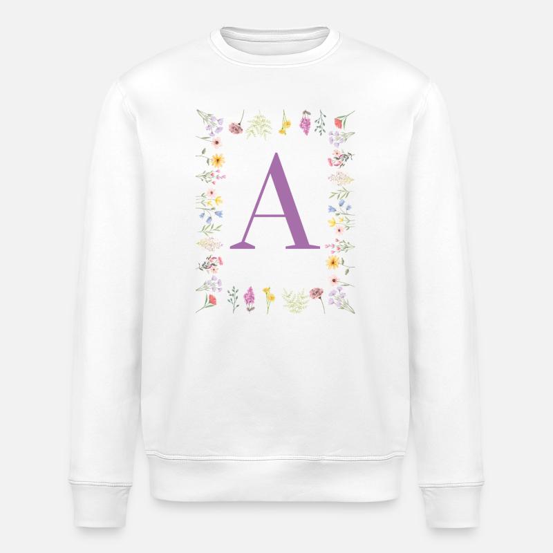 floral initial - Stanley/Stella ROLLER Unisex Organic Sweatshirt - white