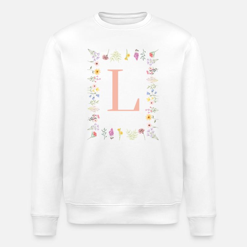 Floral initials "L", letters monogram - Stanley/Stella ROLLER Unisex Organic Sweatshirt - white