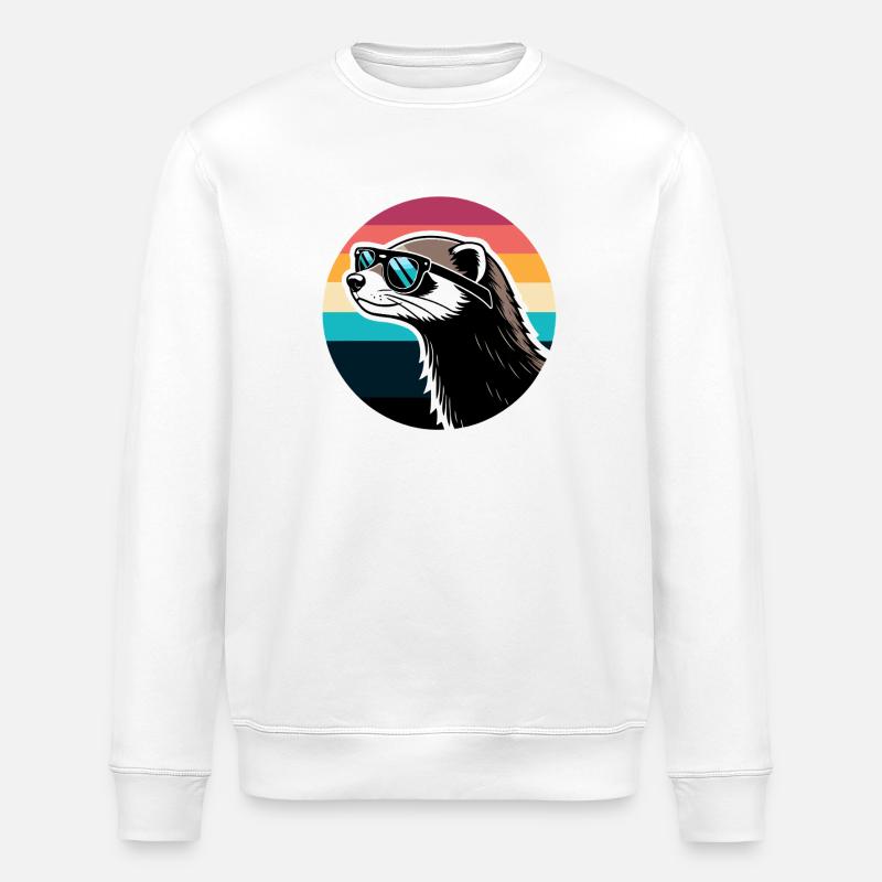 Frettchen-Silhouette Retro-Regenbogen - Stanley/Stella Unisex Bio-Sweatshirt ROLLER - Weiß