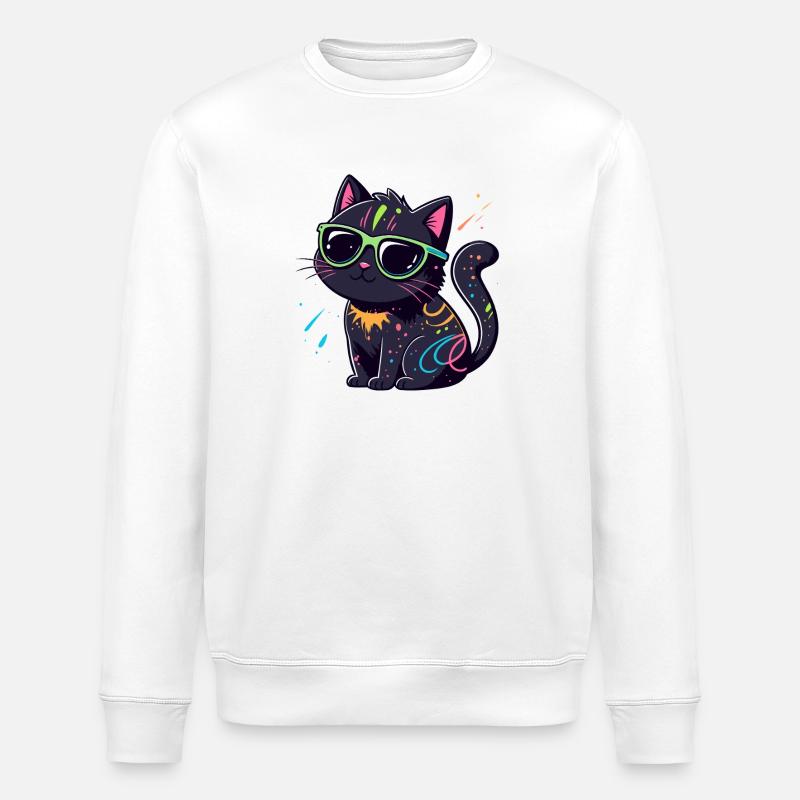 Chat noir néon et lunettes - Sweat bio ROLLER Stanley/Stella Unisexe - blanc