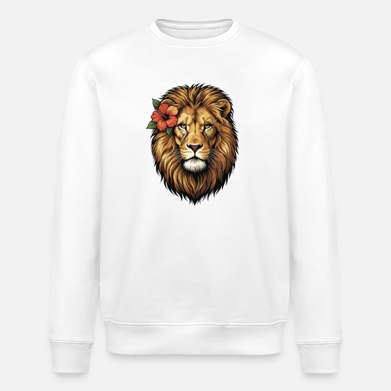 Tête de lion avec fleur d’hibiscus - Sweat bio ROLLER Stanley/Stella Unisexe - blanc