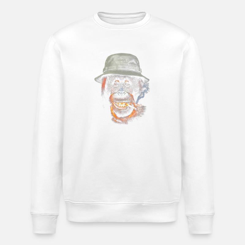 Orang-outan d’aventure avec chapeau - Sweat bio ROLLER Stanley/Stella Unisexe - blanc