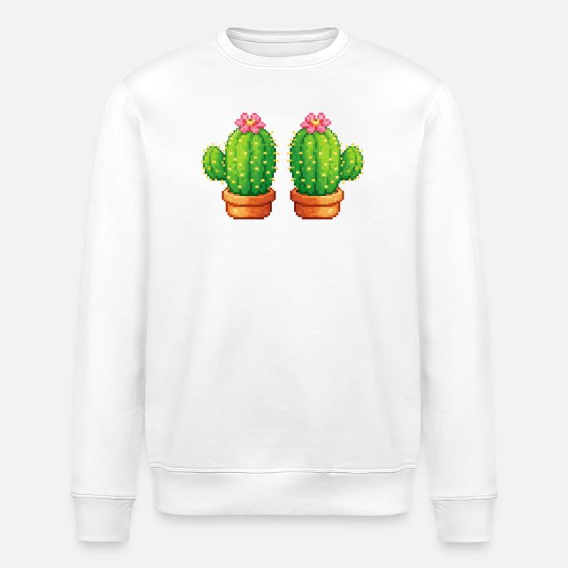 Pixelkaktus Zwillinge im Topf - Stanley/Stella Unisex Bio-Sweatshirt ROLLER - Weiß