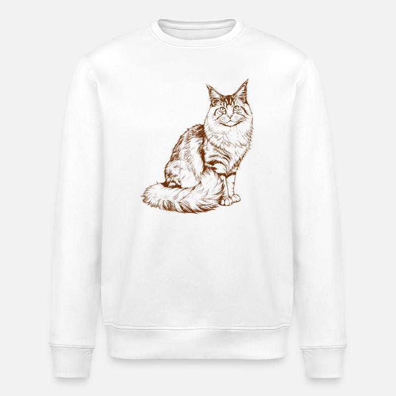 Majestueux dessin MaineCoon Minimaliste en couleur marron - Sweat bio ROLLER Stanley/Stella Unisexe - blanc