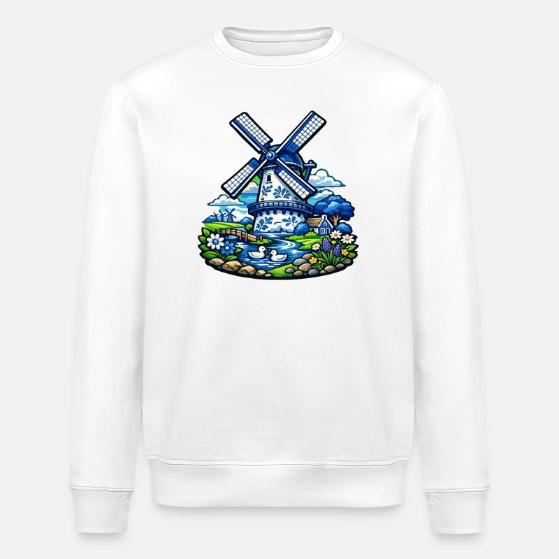 Blaue Windmühle im Garden - Stanley/Stella Unisex Bio-Sweatshirt ROLLER - Weiß