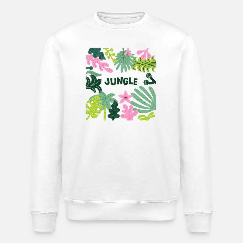 Jungle Tropical Leaves Pattern Nature Design - Stanley/Stella ROLLER Unisex Organic Sweatshirt - white