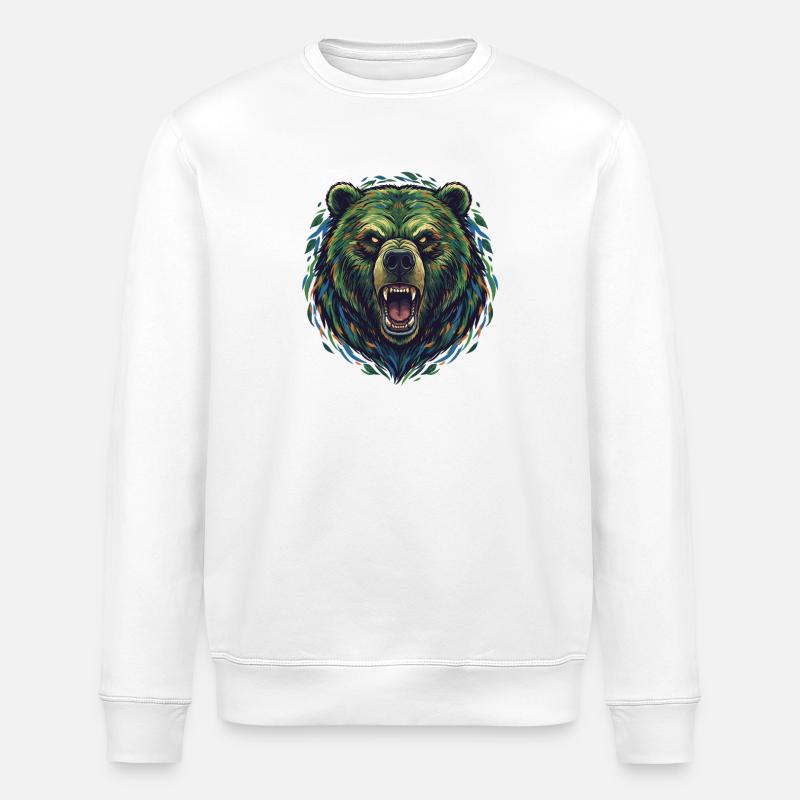 Wilder Farbbär Kopf - Stanley/Stella Unisex Bio-Sweatshirt ROLLER - Weiß