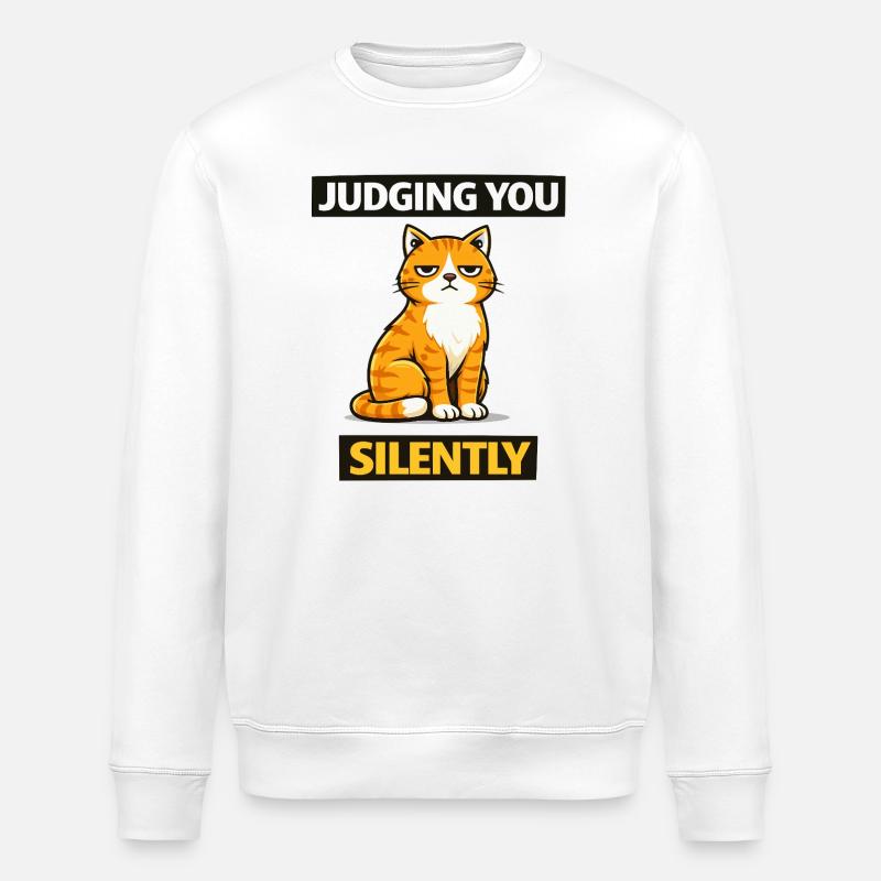Sarkastische Katze "Urteilt dich schweigend" - Stanley/Stella Unisex Bio-Sweatshirt ROLLER - Weiß