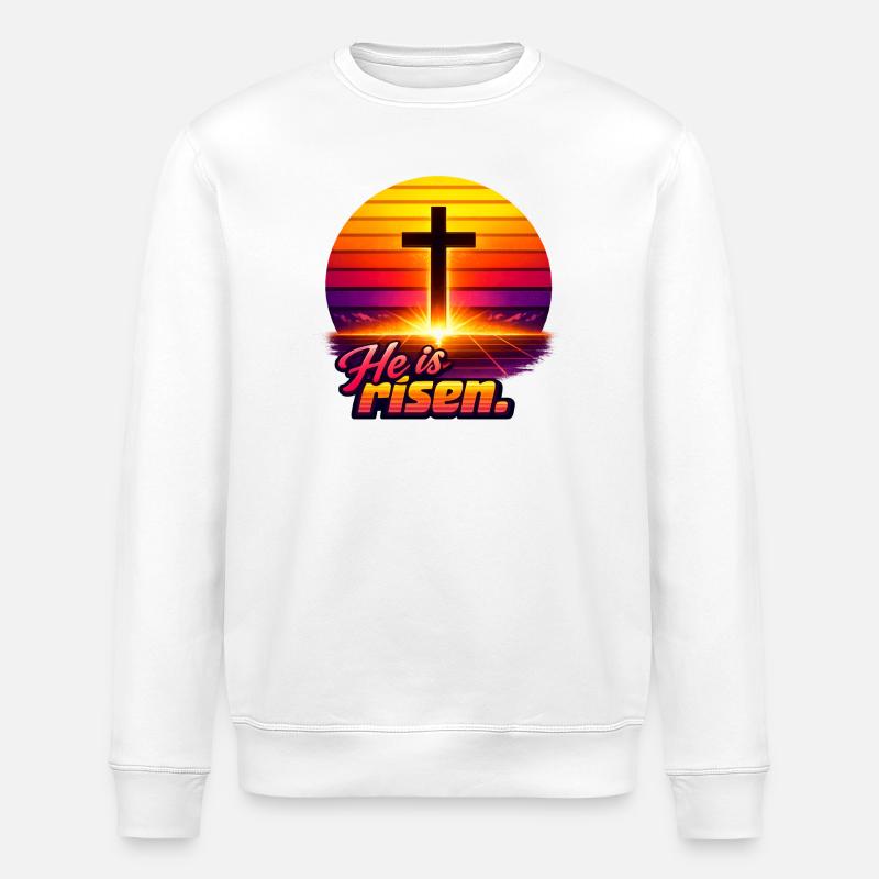 He is risen Sunset retro - Stanley/Stella ROLLER Unisex Organic Sweatshirt - white