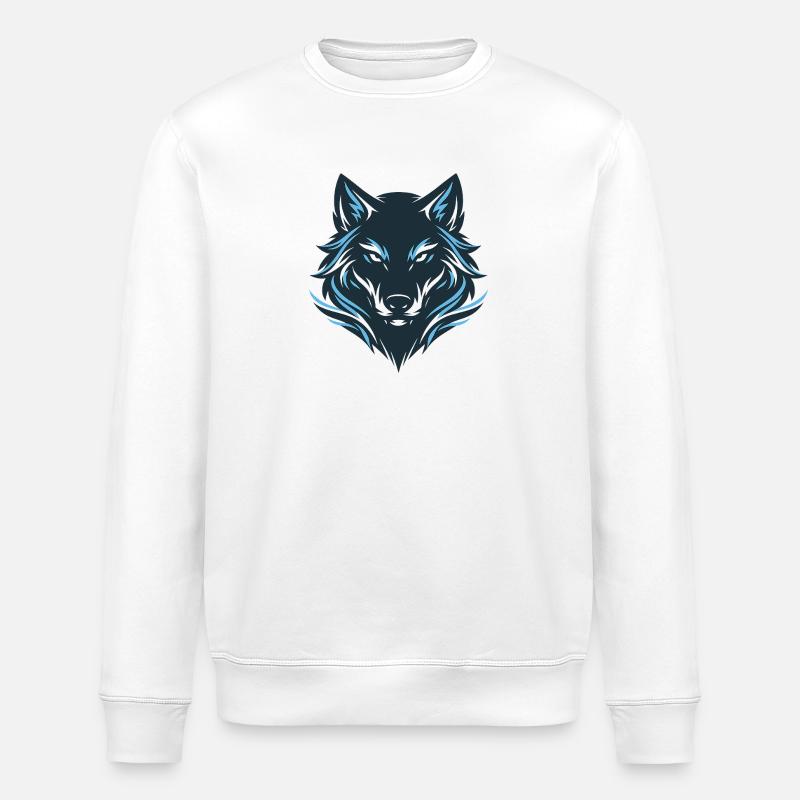 Emblème du Loup de Nuit Bleu - Sweat bio ROLLER Stanley/Stella Unisexe - blanc
