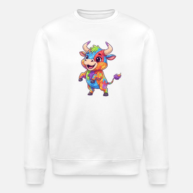 Farbenfrohe Kuh Farbexplosion - Stanley/Stella Unisex Bio-Sweatshirt ROLLER - Weiß