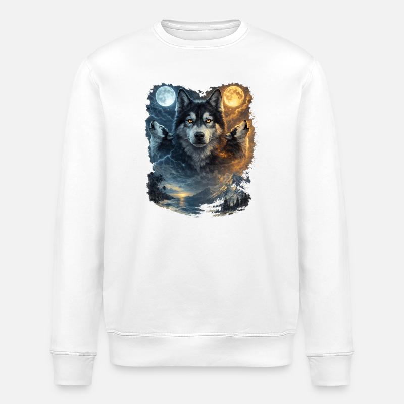 Two Moons Siberian Husky - Stanley/Stella ROLLER Unisex Organic Sweatshirt - white