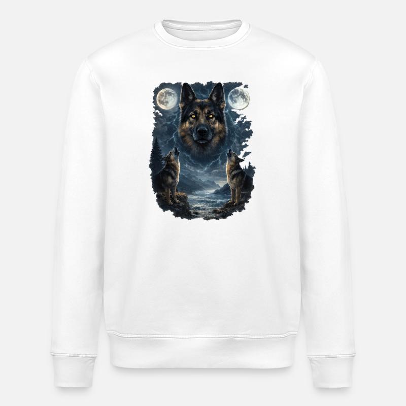 Two Moons German Shepherd - Stanley/Stella ROLLER Unisex Organic Sweatshirt - white