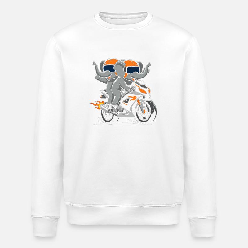 Duo d’éléphants en aventure à moto - Sweat bio ROLLER Stanley/Stella Unisexe - blanc
