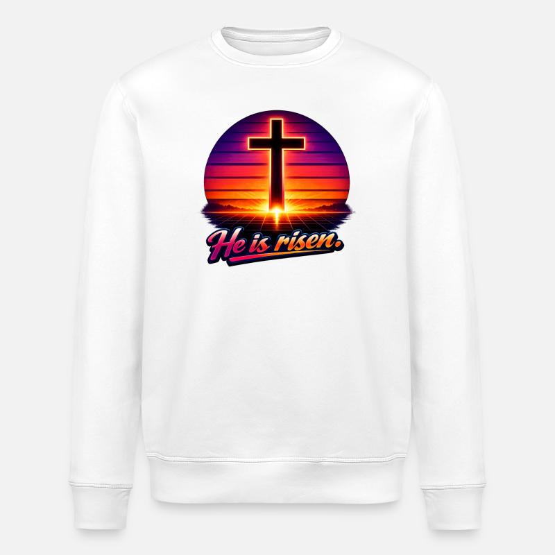 he is risen retro - Stanley/Stella Unisex Bio-Sweatshirt ROLLER - Weiß
