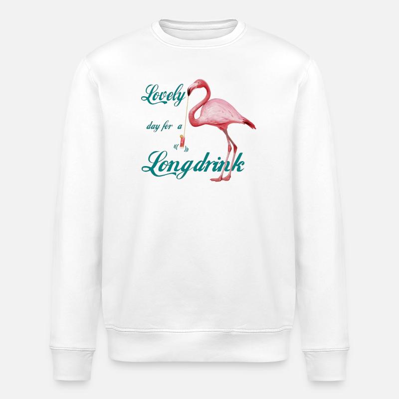 Flamant rose avec longue boisson rétro - Sweat bio ROLLER Stanley/Stella Unisexe - blanc