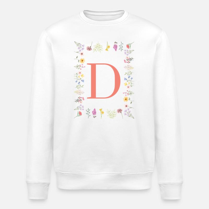 Initiales florales « D », lettres monogrammes - Sweat bio ROLLER Stanley/Stella Unisexe - blanc