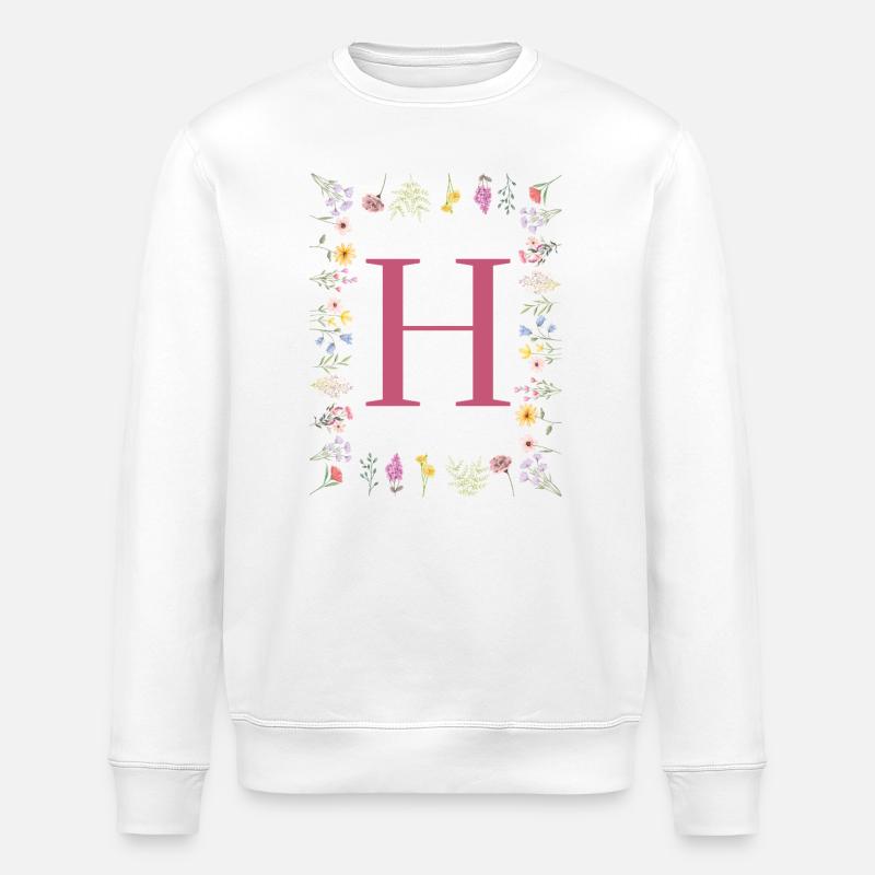 Floral initials "H", letters monogram - Stanley/Stella ROLLER Unisex Organic Sweatshirt - white