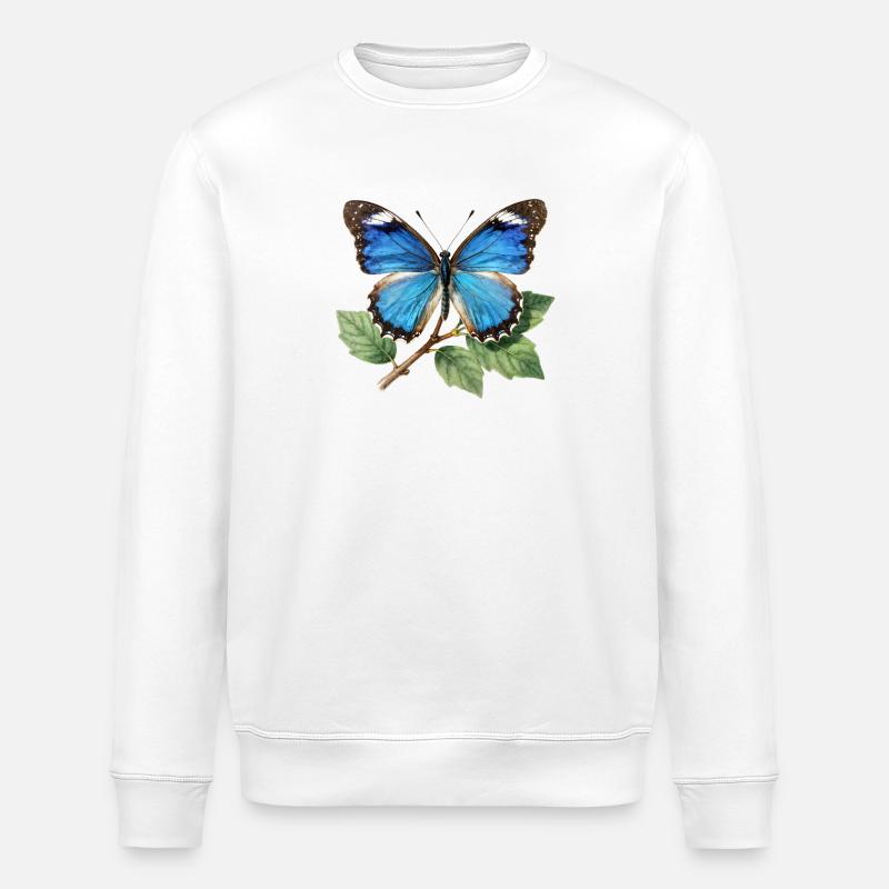 Papillon bleu sur branche - Sweat bio ROLLER Stanley/Stella Unisexe - blanc