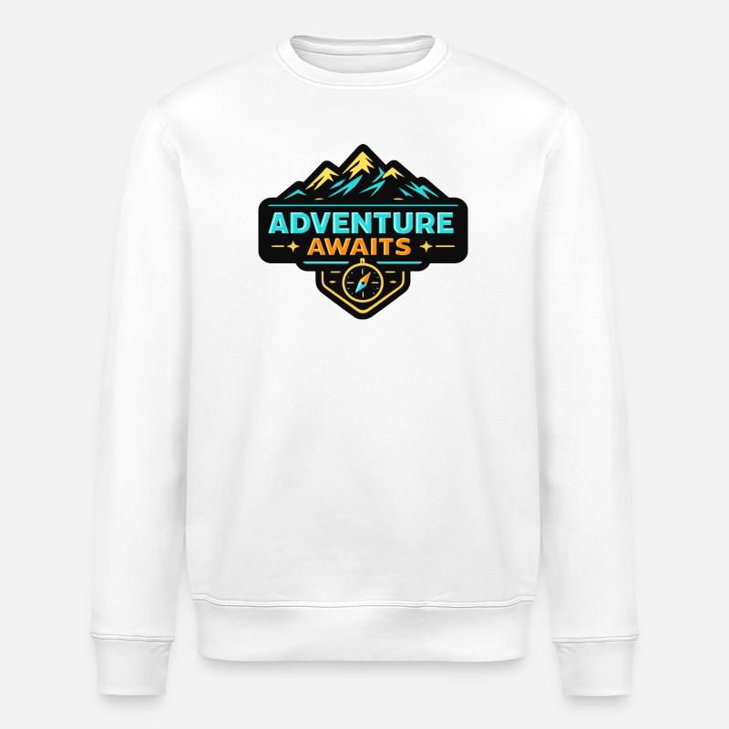 Adventure awaits: mountains and compass - Stanley/Stella ROLLER Unisex Organic Sweatshirt - white