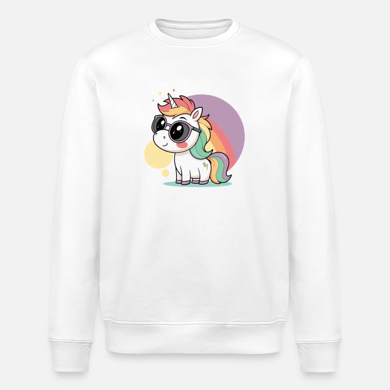 Pastell-Einhorn in Brille und Regenbogen - Stanley/Stella Unisex Bio-Sweatshirt ROLLER - Weiß