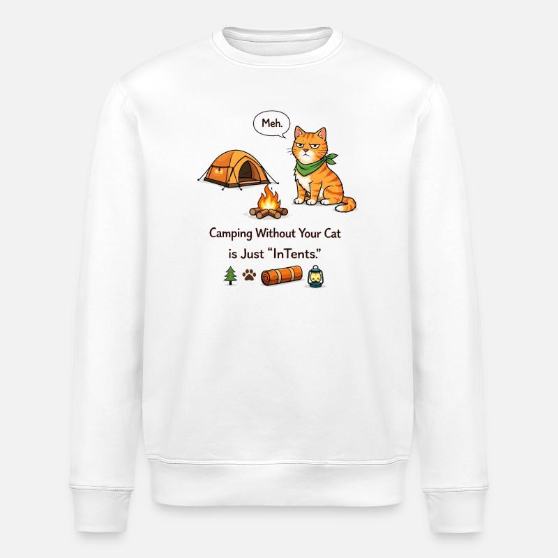 Zeltgebundenes Katzenlagerfeuer-Meme - Stanley/Stella Unisex Bio-Sweatshirt ROLLER - Weiß