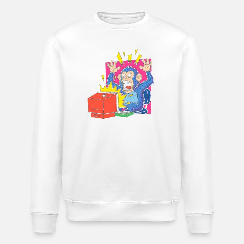 Affen-Alarm am Computer - Stanley/Stella Unisex Bio-Sweatshirt ROLLER - Weiß