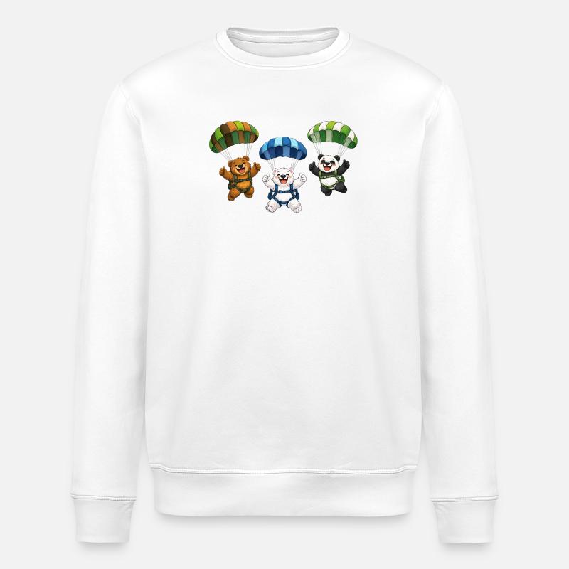 Three Bears Jump with a Parachute - Stanley/Stella ROLLER Unisex Organic Sweatshirt - white