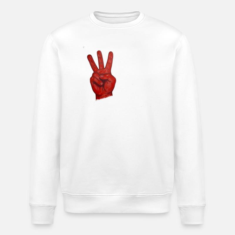 Red Peace Hand Two Stamp - Stanley/Stella ROLLER Unisex Organic Sweatshirt - white
