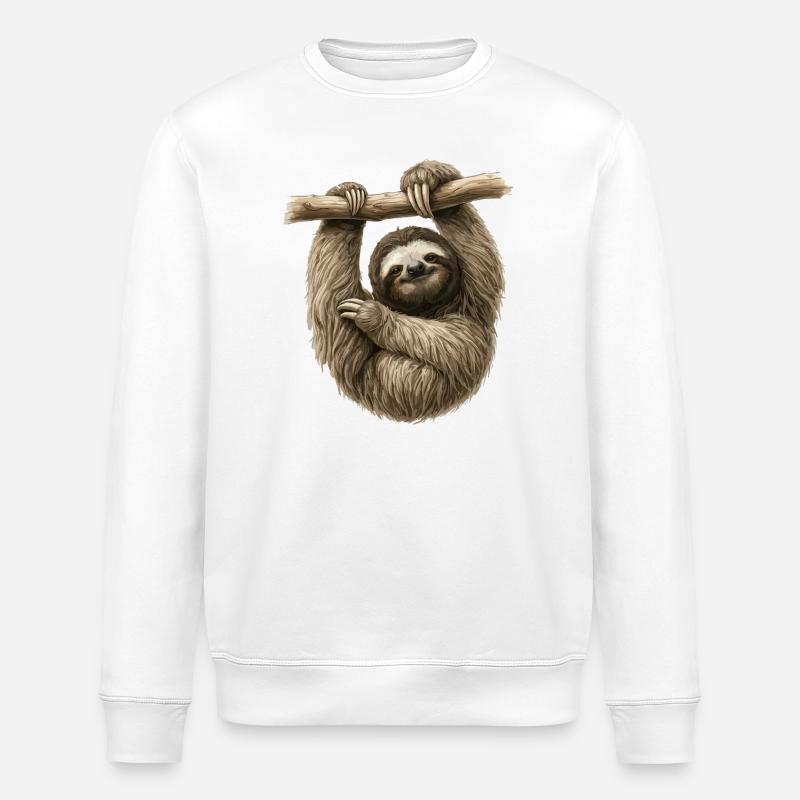 Faultier am Ast – gemütlicher Sloth - Stanley/Stella Unisex Bio-Sweatshirt ROLLER - Weiß