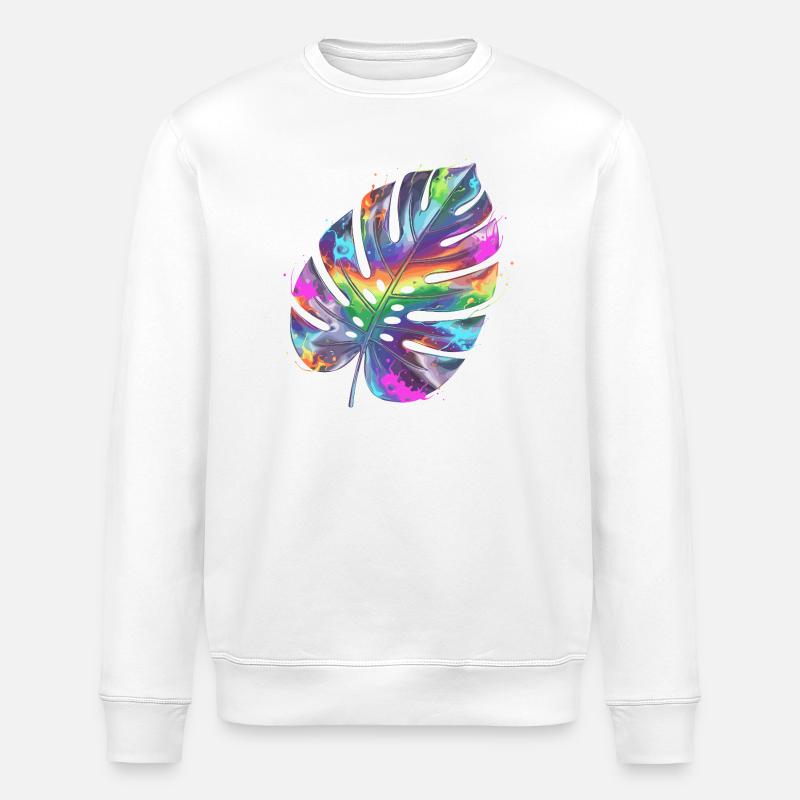 Regenbogen Monstera Wasserfarbe - Stanley/Stella Unisex Bio-Sweatshirt ROLLER - Weiß