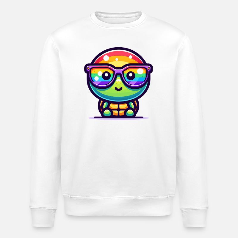 Kawaii Regenbogen-Schildkröte mit Sonnenbrille - Stanley/Stella Unisex Bio-Sweatshirt ROLLER - Weiß