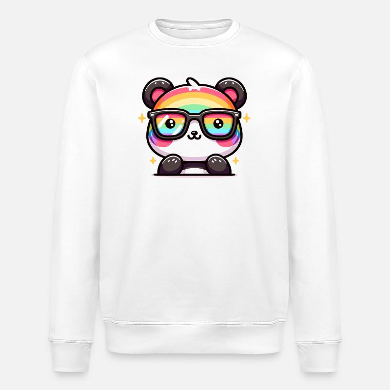 Rainbow Panda with Sunglasses - Stanley/Stella ROLLER Unisex Organic Sweatshirt - white