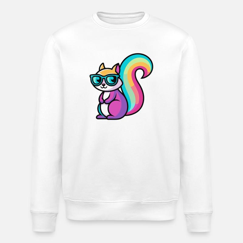 Regenbogen-Eichhörnchen-Brille - Stanley/Stella Unisex Bio-Sweatshirt ROLLER - Weiß