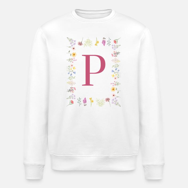 Floral initials "P", letters monogram - Stanley/Stella ROLLER Unisex Organic Sweatshirt - white