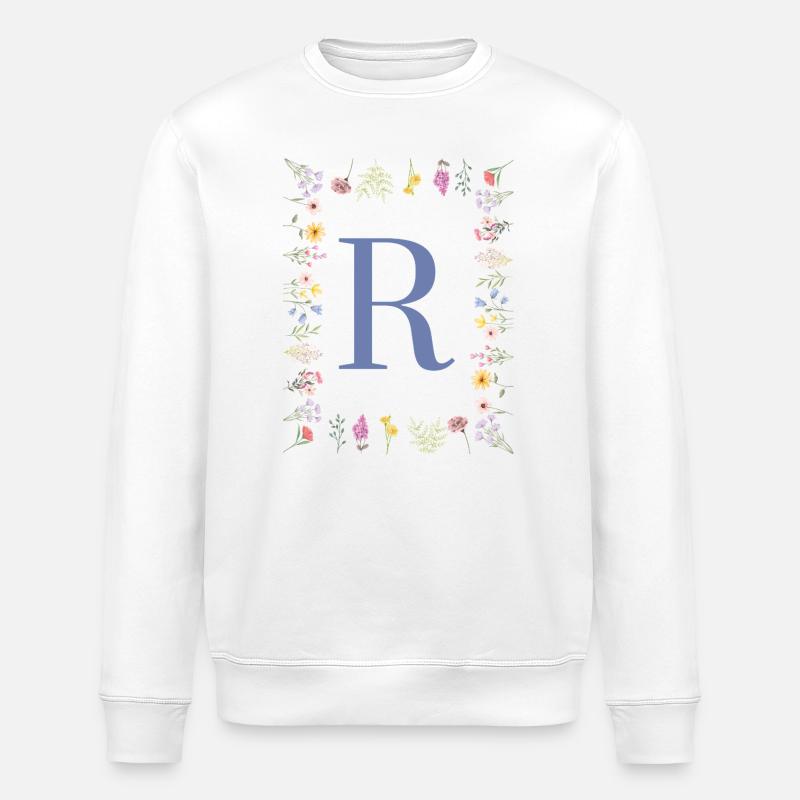 Floral Initials "R", Letters Monogram - Stanley/Stella ROLLER Unisex Organic Sweatshirt - white