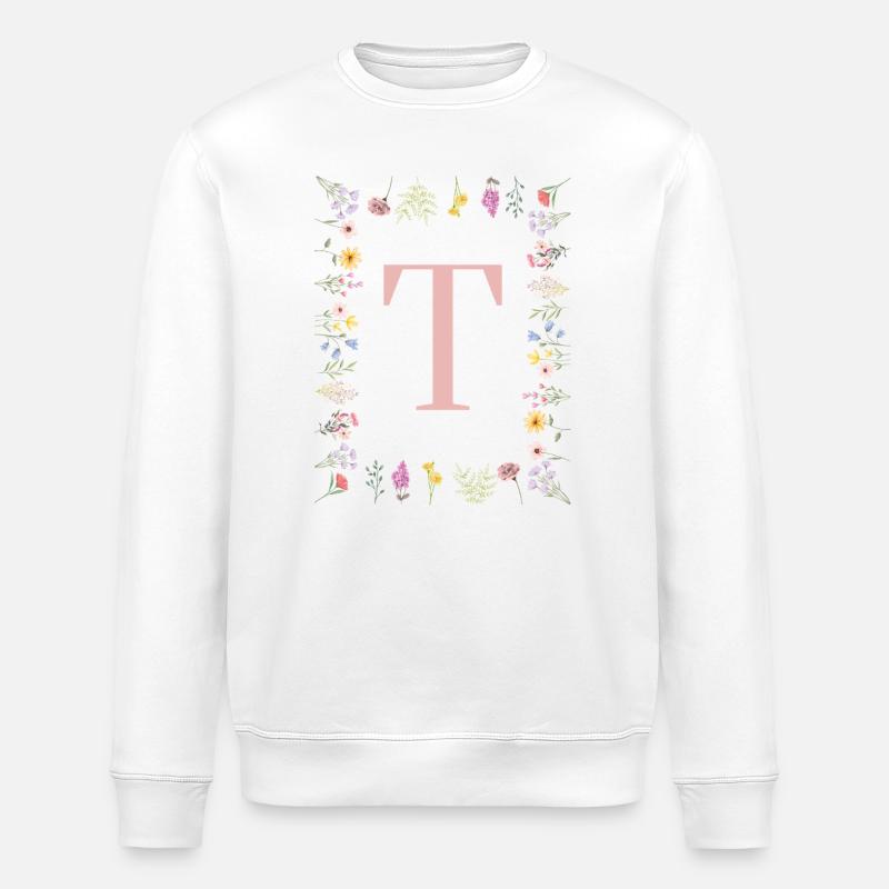 Floral initials "T", letters monogram - Stanley/Stella ROLLER Unisex Organic Sweatshirt - white