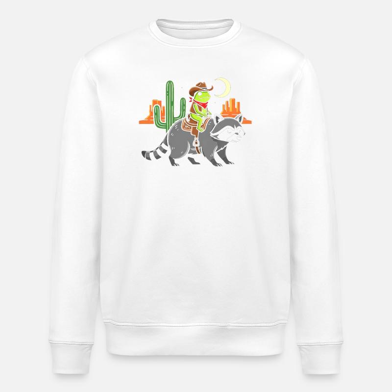 Frosch-Cowboy auf Waschbär - Stanley/Stella Unisex Bio-Sweatshirt ROLLER - Weiß